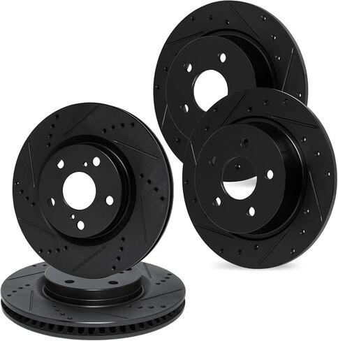 R1 Concepts Front Rear Brake Rotor Kit |Brake Rotors| Brake Disc |Drilled and Slotted|fits 2004-2008 Acura TL in Saudi Arabia