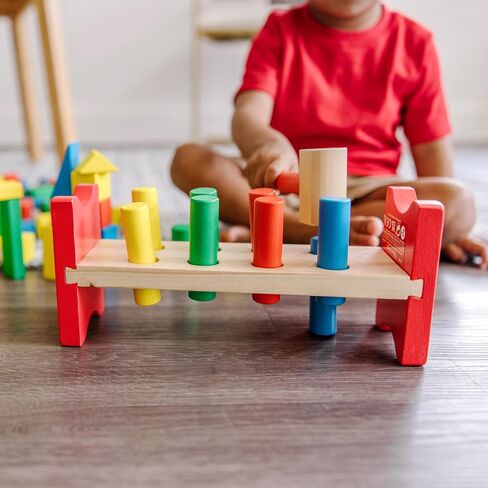 Melissa & Doug Stack, Sort & Pound Wooden Toy Collection (Building Blocks, Shape Sorter, Pounding Bench) in Saudi Arabia
