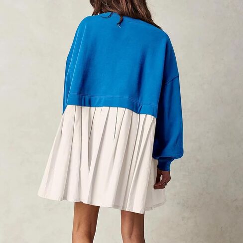 Women's Oversized Sweatshirt Dress Long Sleeve Crewneck Pullover Top Loose Sweatshirt Knee Mini Pleated in Saudi Arabia