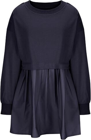 Women's Oversized Sweatshirt Dress Long Sleeve Crewneck Pullover Top Loose Sweatshirt Knee Mini Pleated in Saudi Arabia