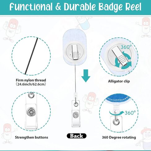 3 Pieces Pill Nurse Badge Reel Retractable Pill Bottle Badge Reel Happy Pill Girl Badge Holder Felt ID Name Badge Holder with 360 Degree Swivel Alligator Clip for Nurse Doctor Student Teacher in Saudi Arabia