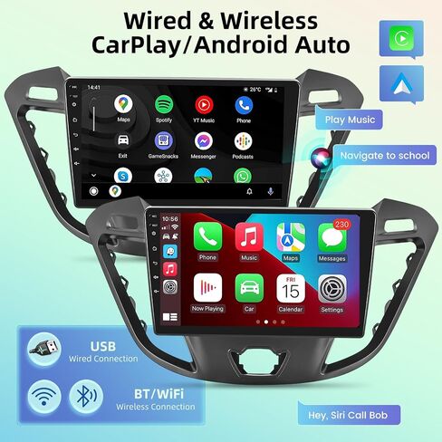 8 Core [4G+64G] راديو سيارة لسيارة Ford Transit 2013 2014 2015 2016 2017 2018 2019 2020 2021 - Android 13 شاشة لمس ستيريو، DSP 32 EQ/IPS Screen/Carplay/Android Auto/SWC/BT 5.0/WiFi in Kuwait