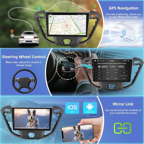 8 Core [4G+64G] راديو سيارة لسيارة Ford Transit 2013 2014 2015 2016 2017 2018 2019 2020 2021 - Android 13 شاشة لمس ستيريو، DSP 32 EQ/IPS Screen/Carplay/Android Auto/SWC/BT 5.0/WiFi in Kuwait
