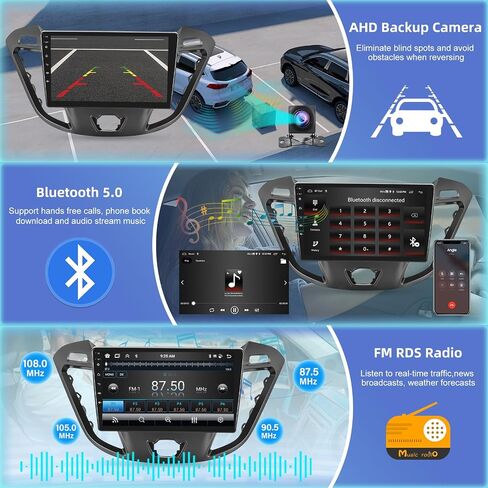8 Core [4G+64G] راديو سيارة لسيارة Ford Transit 2013 2014 2015 2016 2017 2018 2019 2020 2021 - Android 13 شاشة لمس ستيريو، DSP 32 EQ/IPS Screen/Carplay/Android Auto/SWC/BT 5.0/WiFi in Kuwait