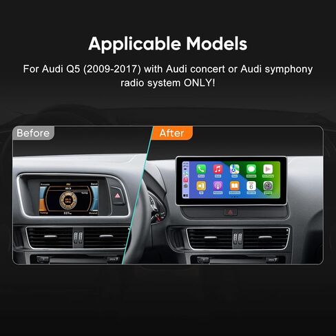 شاشة لمس 10.25 بوصة لحفلة موسيقية/سيمفونية Audi Q5 (2009-2017)، مدمجة في Apple CarPlay Android Auto Bluetooth ترقية المصنع وراديو السيارة يحتفظ بنظام مكبر الصوت الاستريو الأصلي in Kuwait