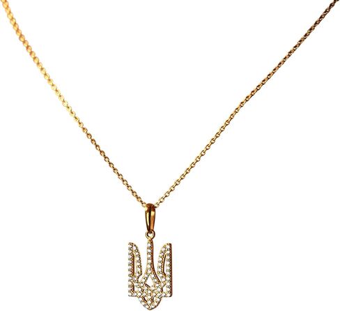Tryzub Ukrainian Pendant 18K Gold Plated 925 Sterling Silver with Cubic Zirconia Stones | Minimalistic Symbolic Ukraine Necklace | Dainty Inspired Jewelry Gift in Saudi Arabia