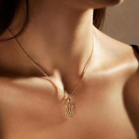 Tryzub Ukrainian Pendant 18K Gold Plated 925 Sterling Silver with Cubic Zirconia Stones | Minimalistic Symbolic Ukraine Necklace | Dainty Inspired Jewelry Gift in Saudi Arabia