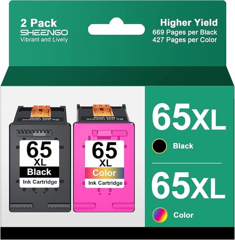 مجموعة خراطيش حبر 65XL بديلة لحبر HP 65 حبر 65XL عالي الإنتاج مع طابعة DeskJet 3772 3755 3722 3752 3700 2600، Envy 5055 5000 5070 5052 5014 (1 أسود، 1 ثلاثي الألوان) in Kuwait