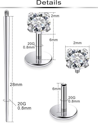 Ftovosyo 16g 18g 20g Nose Rings Studs Titanium Tragus Piercing Jewelry for Women Men Internally Threaded Screw CZ Crystals Stud Piercing Jewelry for Conch,Helix,Lip,Medusa,Labret in Kuwait