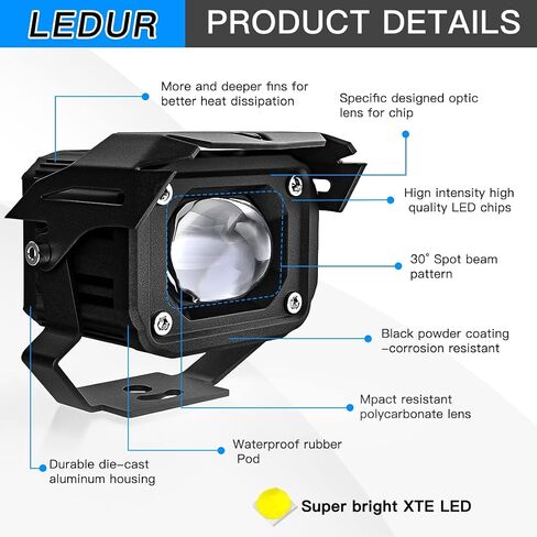 LEDUR دراجة نارية القيادة الضباب أضواء LED دراجة نارية أضواء بقعة مساعدة 90W 8000lm اللون الأبيض أضواء العمل على الطرق الوعرة قرنة، متوافق مع دراجة نارية شاحنة Je-ep SUV ATV قارب E-الدراجة جرار الخ in Kuwait