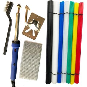 Plastic Repair Welding Kit, with 80W Iron, 90 Plastic Rods, 1 Metal Brush,1 Metal Stand,Reinforcing Mesh, 2 Welder Tips,for Car Bumper,Dashboard,Canoe,Kayak Repair Kit,Plastic Welder Kit for DIY