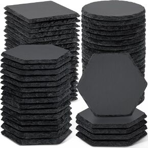60 PCS Slate Coasters Bulk, MAPRIAL 4 Inch 20 PCS Square Drink Coasters, 20 PCS Round Black Stone Coasters, 20 PCS Hexagon Coasters Blanks Handmade Rock Coasters for Laser Engraving, Home Decor