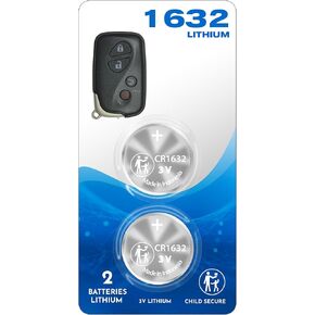 (2 Pack) of CR1632 1632 Remote Key Fob Battery Replacement for Lexus Accessories Original OEM (Bundle with Remote Opening Tool) case fits FCC ID HYQ14AAB HYQ14ACX HYQ14AEM ES is LS LX RX Smart