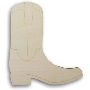 Unpainted Cowboy Boot Wood Shape Decor - 7.88 x 6.81 Inches - for Arts and Crafts