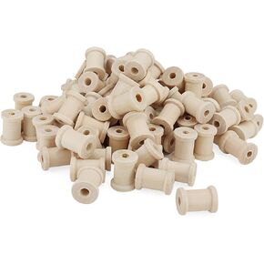 LEXININ 100 PCS 1 x 0.78 Inch Mini Empty Wooden Thread Spools, Natural Wood Wire Spools Ribbon Barrel Spools for Crafts, Sewing, Twine, Jewelry
