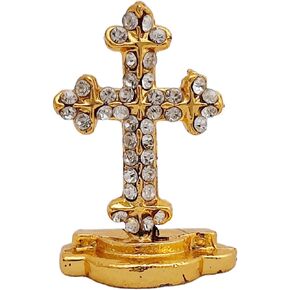 Galaxie Karmaa Altar Cross Altar Table Crucifix with Stand Lord Jesus for Table Home Church & Office Decor Gift Item car dashboards Study Office Tables Retail Shop counters (Golden Color Shining)