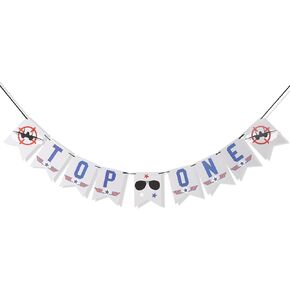 Top One Birthday Banner - Fighter Jet Birthday Decorations,Military Jet 1st Birthday,Fighter Pilot Happy Birthday Banner Fighter Jet Pilot Banner