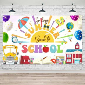 Lofaris So Long Summer Back to School Banner First Day of School Preschool Kindergarten Party Decorations Classroom Party Ceremony Supplies Background Photo Booth 70.8x43.3inch