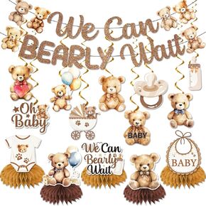 We Can Bear Wait Baby Shower Decorations Bear Baby Shower Decorations Include Bear Banner Hanging Swirls and Honeycomb Centerpiece Baby shower Decorations for Boy