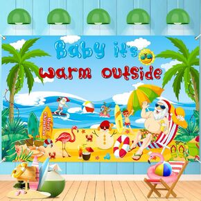 Summer Christmas Decorations Banner Baby It’s Warm Outside Backdrop Large Size July Christmas Banner Tropical Beach Snowman Santa Photo Backdrop for July Christmas Hawaiian Luau Party Supplies