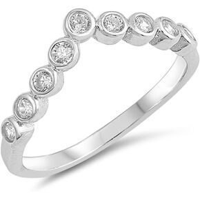 White CZ Chevron Pointed V Shape Bezel Ring .925 Sterling Silver Band Sizes 4-10