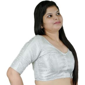 Womens Readymade blouse Silver- Banarasi Brocade Blouse choli-Saree blouse for women readymade Indian blouses