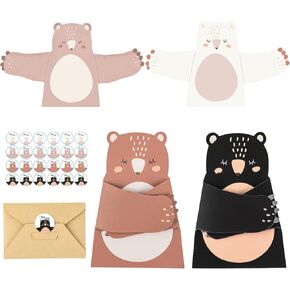 36 Sets Bear Thank You Cards Funny Greeting Cards Bear Hug Baby Birthday Cards Animal Note Cards Bulk Bear Stationary Holiday Cards with Envelopes for Kids Friends Friendship(Classic Style)