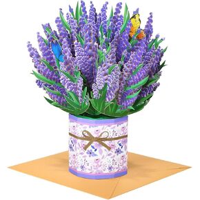 Kesote Paper Flower Bouquet Pop Up Cards, Lavender 3D Popup Birthday Cards, Greeting Cards, Anniversary Cards, Get Well Soon Cards Gifts for Women Wife Mom Friends Female