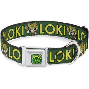 Buckle-Down Dog Collar Seatbelt Buckle Kawaii Loki Standing Pose Text Green Yellow Multi Color, DC-SB-THAI-WTH024-1.0-L, 1"" Wide - fits 15-26"" Neck - Large
