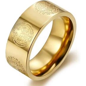 8mm Men's Saint Benedict Exorcism Ring Catholic Jesus Cross Stainless Steel Rings