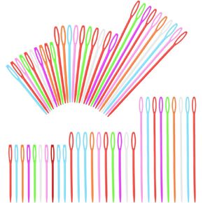 60 Pcs Plastic Sewing Needles Plastic Needles for Kids Large Eye Sewing Needles Yarn Needles Learning Needles for DIY Sewing Handmade Crafts, 2.7/3.5/5.9 Inch