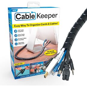 Cable Keeper Cord Organizer, 10-Foot Adjustable Cord Cover, Reusable and Protective Desk Cord Organizer, Versatile TV & Computer Wire Organizer, Clip and Zip Design