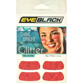 EyeBlack شرائط بريق ملونة تحت العين | كرة القدم، البيسبول، الكرة اللينة، كرة القدم | رائع للبالغين والأطفال | المراوح الخلفية، الأحداث الرياضية، مراوح التشجيع - زوجان / 4 شرائط - أحمر