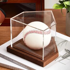 Maitys Baseball Display Case with a Home Plate Shaped Wooden Base and Acrylic Shell Baseball Holder UV Protection Baseball Stand Baseball Hobby Box Baseball Display Cube for Single Ball