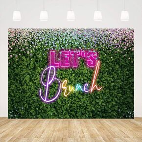 Ticuenicoa 5x3ft Let's Brunch Backdrop Digital Neon Greenery Pink Rainbow Lets Brunch Photography Background for Birthday Bridal Shower Wedding Bachelorette Party Decoration Banner Photo Booth Props