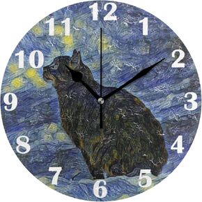 Pfrewn Lunar Star Cat Van Gogh Wall Clock Silent Non Ticking Animal Galaxy Clocks Battery Operated Vintage Desk Clock 10 Inch Quartz Analog Quiet Bedroom Living Room Home Decor
