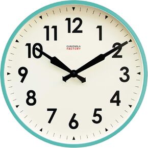 Cloudnola Station Metal Wall Clock, Blue Turquoise and White, 18 inch Diameter, Silent Non Ticking, Battery Operated Quartz Movement