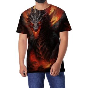 Men's Flaming Chinese Dragon T-Shirt 3D Printed T-Shirt Novelty Graphics T-Shirt Crewneck Tees (Flaming Chinese Dragon -L)