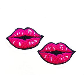 PLpatch Set of 2 Tiny. Mini Pretty Pink Lips Lipstick Sexy Girls Lady Kiss Patches Cartoon logo1 Patches Sew Iron on Embroidered Applique Badge Sign Patch Clothing Costume