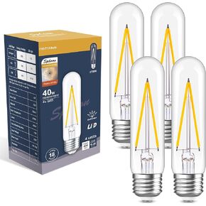 E26 LED Bulb 40W Dimmable, T10 Vintage LED Bulbs, 4W 400lm, 2700K Warm White, LED Filament Bulbs with 80+ CRI, Clear Glass, Pack of 4