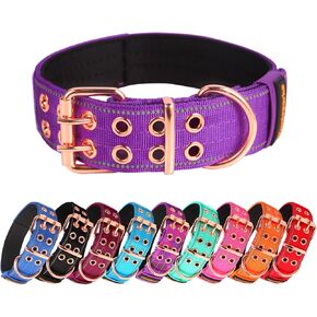 Heavy Duty Tactical Dog Collar with Neoprene Padded Metal Buckle, Reflective Nylon for Medium Large Dogs (Pink, Medium)