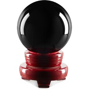 Juvale Small Black Obsidian Sphere, 80mm/3.1 Inch Decorative Crystal Ball with Stand for Gothic-Style Home Decor, Meditation, Feng Shui