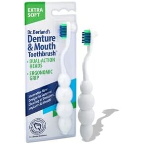 Dr. B Dental Solutions Ergonomic Denture Toothbrush Extra Soft Bristles, Removes Stains & Odor Precision Design for Implants & Overdentures Single Blue Pack