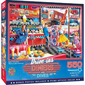 MasterPieces 550 Piece Jigsaw Puzzle for Adults, Family, Or Kids - Rock & Rolla Diner - 18"x24" - Nostalgic Retro Jigsaw Puzzle