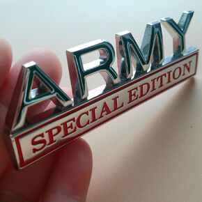 Army Special Edition Emblem with Strong Adhesive, Army Car Emblem 3D Badge Decal Car Truck Replacement Compatible with Universal Vehicle, Car, Truck, SUV (Silver Red)