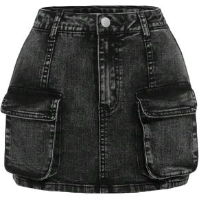 Girl's Denim Cargo Skirt Y2K Solid Low Waist Button Bodycon A Line Denim Skirt Slim Fit Mini Skirt with Flap Pocket