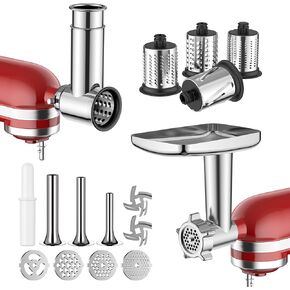 GVODE Meat Grinder Attachment for Kitchenaid Stand Mixer and Stainless Steel Slicer Shredder Attachment for KitchenAid Stand Mixer