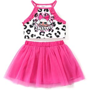 L.O.L. Surprise! Girls 2 Piece Outfits Heart Leopard Print Top and Tutu Skirt Birthday Party Set