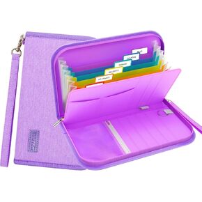 Receipt Coupon Organizer,13 Pocket Mini Accordion File Organizer with Card Holder,Expandable Ticket Storage & Card Case with Sticky Label,for Purse,Home,Car Glovebox,Zipper Closure,8.4 x 5.3in