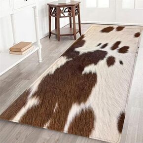 Cowhide Rug for Living Room,Cow Print Long Runner Rug for Hallway,Brown Cow Fur Print Western,Farmhouse Area Rug Non-Slip Floor Carpet for Bedroom Indoor Entrance Door Mat Washable Kitchen Rug